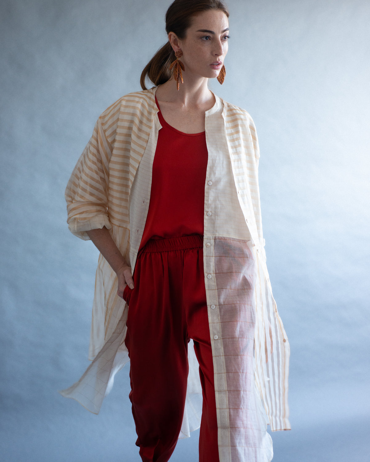 Calça de seda MARRAIS vermelho rust